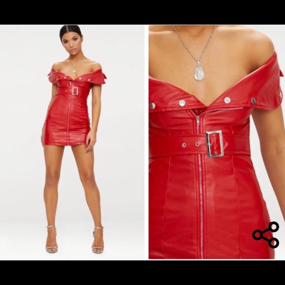 Red Faux Leather Dress